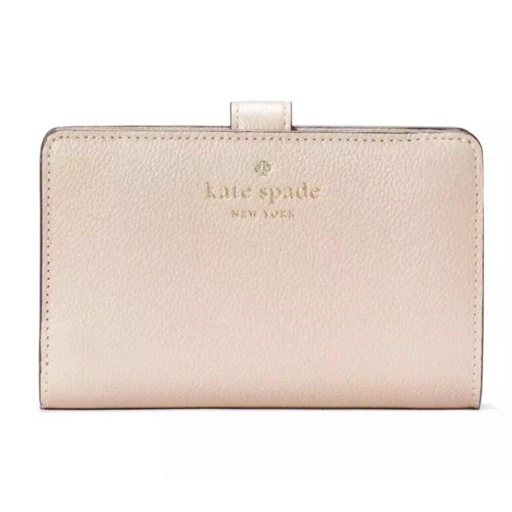 New Kate Spade Elsie Medium Compact Bifold Wallet Leather Warm Beige
